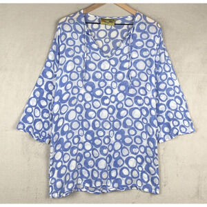 ROCK FLOWER PAPER 100% Cotton Tunic Women’s Sz S/M Blue Popover Top Shirt‎ Tie